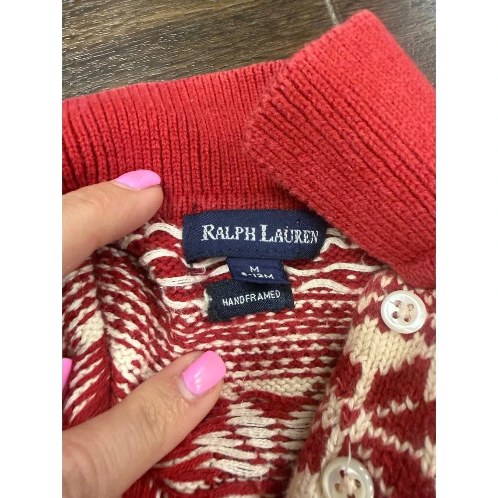 Vtg Ralph Lauren Baby Knit Romper 6-12M Red Fair Isle Snowflake Footed Jumpsuit